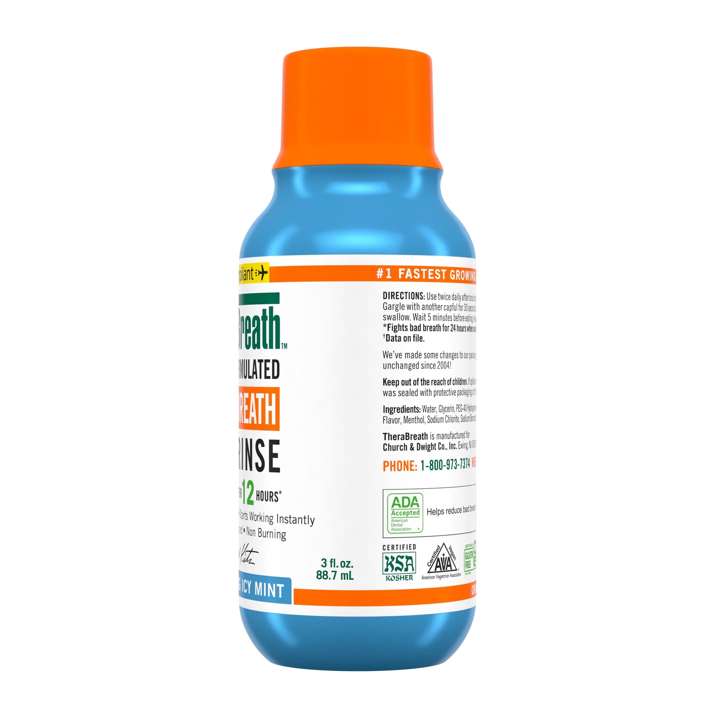 TheraBreath Fresh Breath Mouthwash, Icy Mint, Alcohol-Free, Travel Size, 3 fl oz