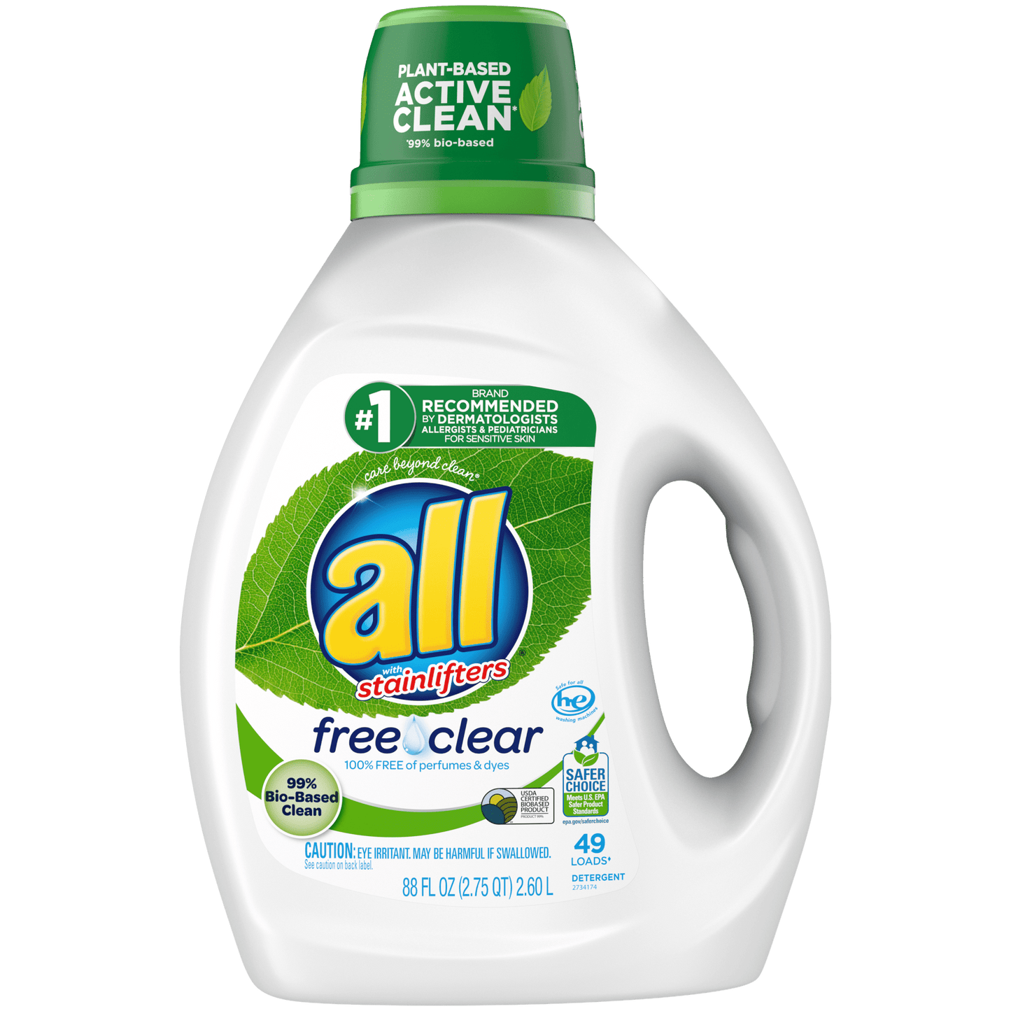 all Liquid Laundry Detergent, Free Clear Eco 99% Bio Based, 88 Ounce, 49 Total Loads