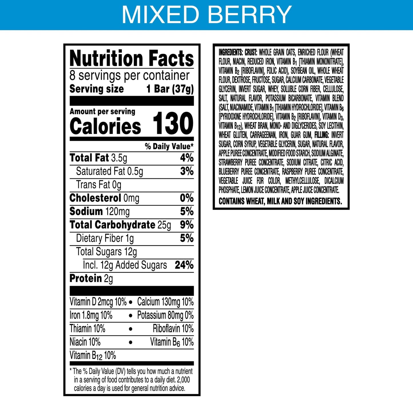 Kellogg's Nutri-Grain Mixed Berry Chewy Soft Baked Breakfast Bars, Ready-to-Eat, 10.4 oz, 8 Count