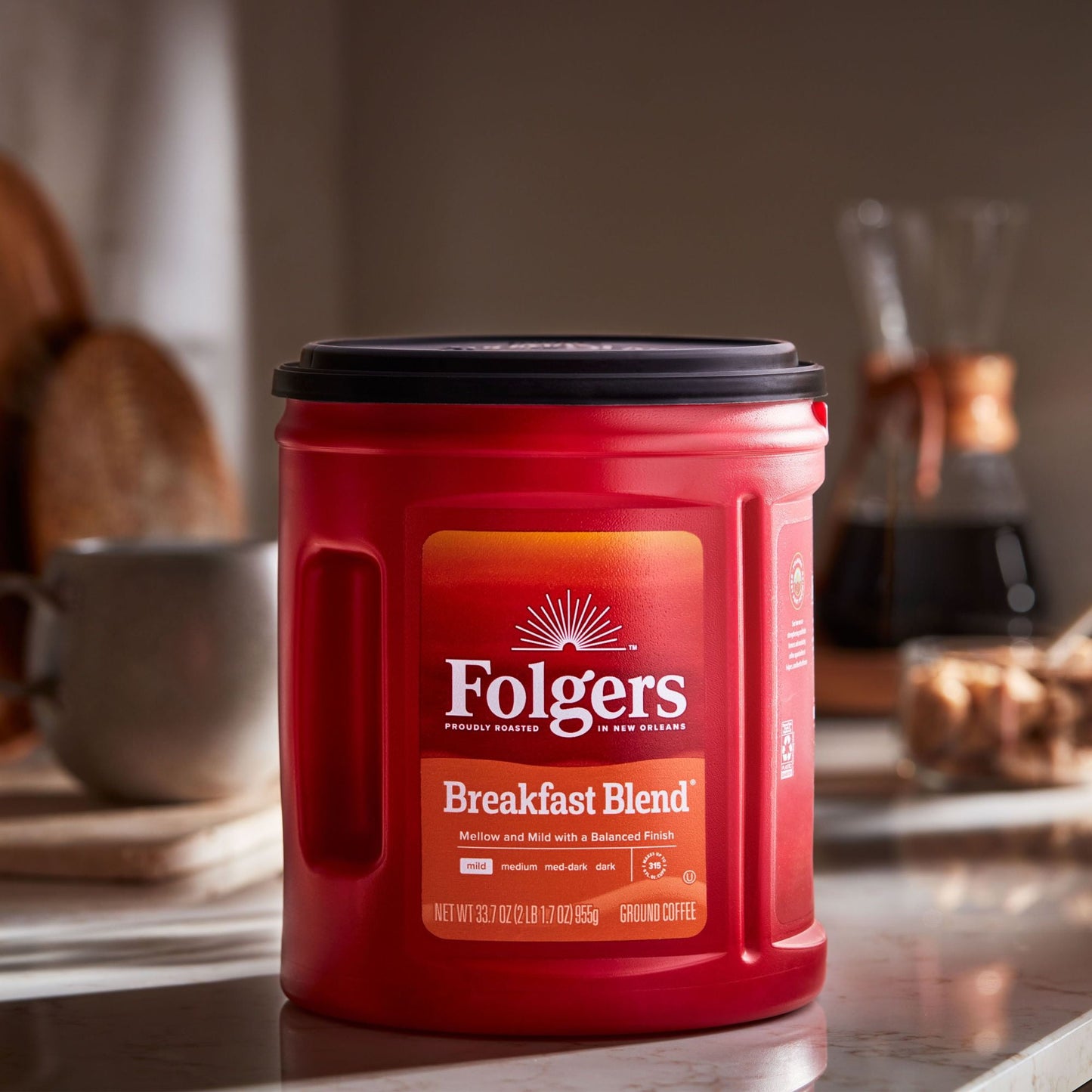 Folgers Breakfast Blend Ground Coffee, Smooth & Mild Coffee, 33.7 Ounce Canister