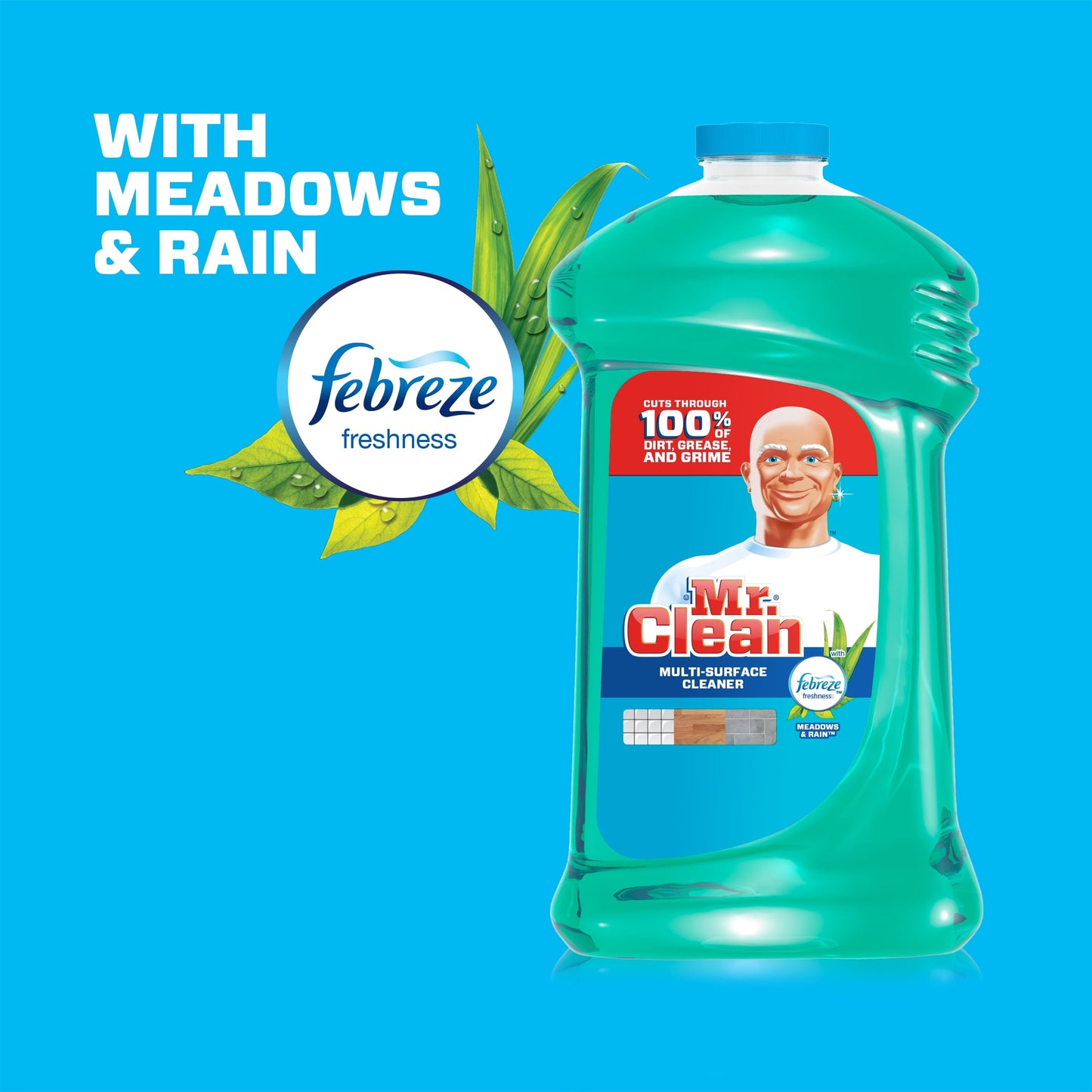 Mr. Clean Multi-Surface Cleaner with Febreze Freshness, Meadows & Rain, 128 fl oz