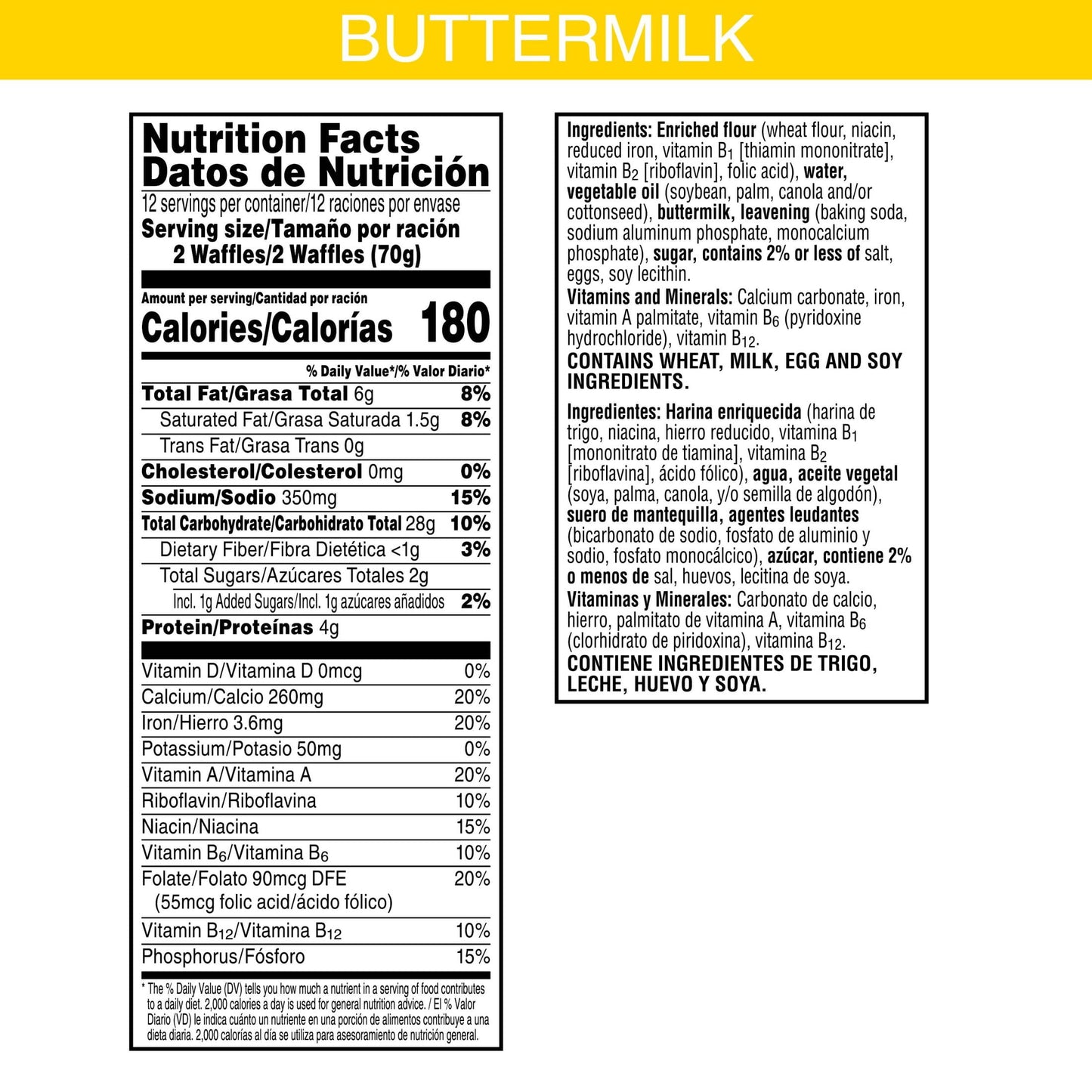 Eggo Buttermilk Waffles, 29.6 oz, 24 Count (Frozen)