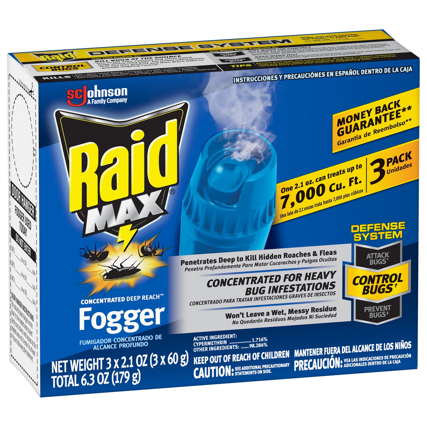 Raid® Max Concentrated Deep Reach Fogger, 2.1 fl oz, 3 ct (Total 6.3 fl oz, 179 g)