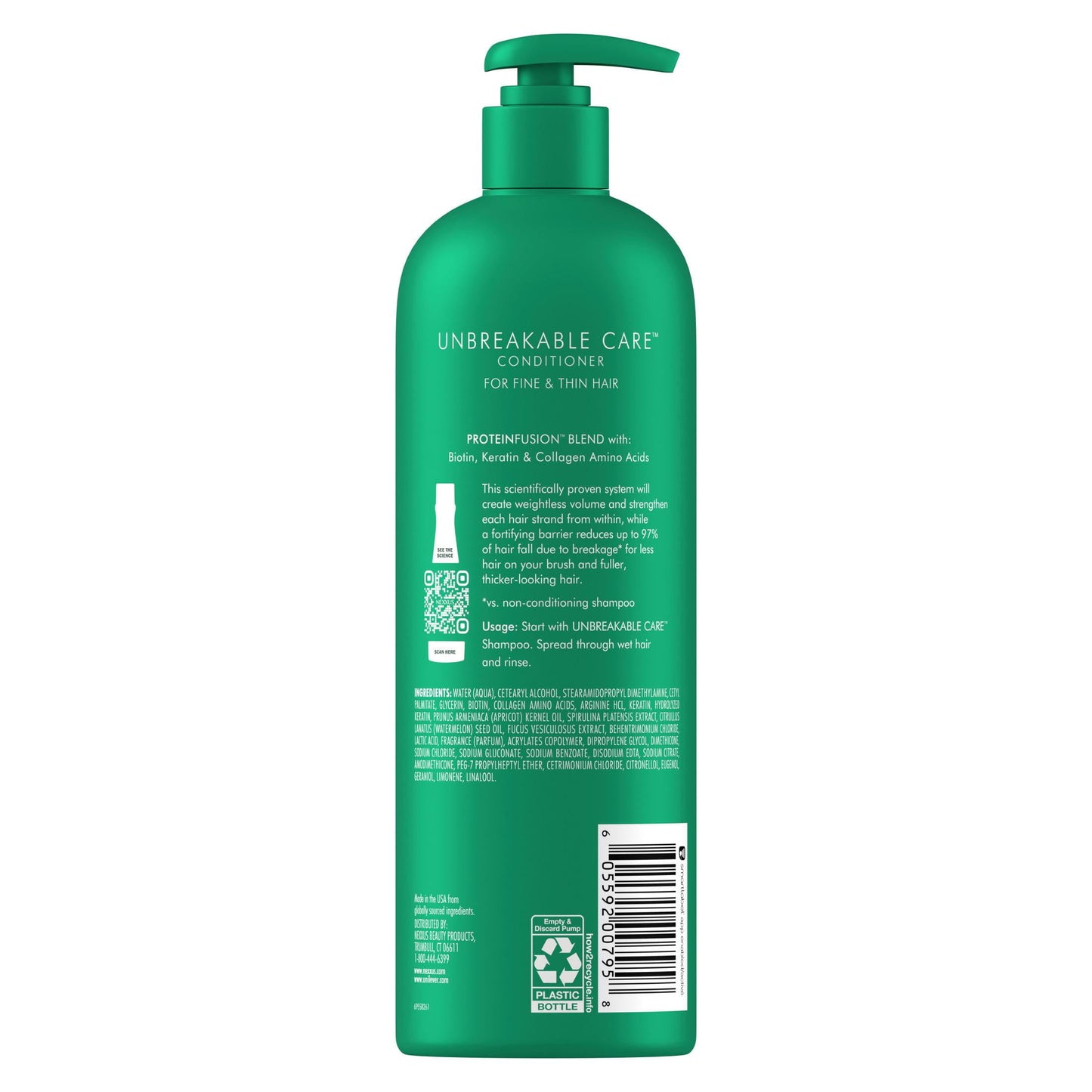 Nexxus Unbreakable Care Thickening Daily Conditioner for Thin Hair, Biotin and Keratin, 16.5 fl oz