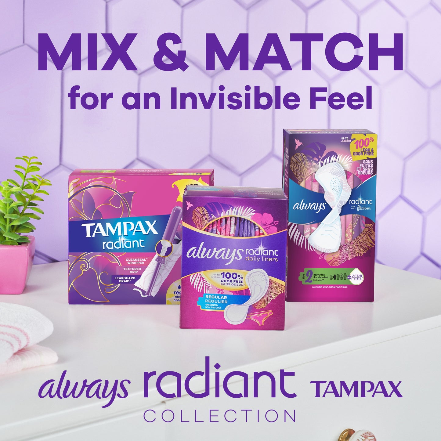 Tampax Radiant Tampons with LeakGuard Braid, Super Absorbency, 14 Count
