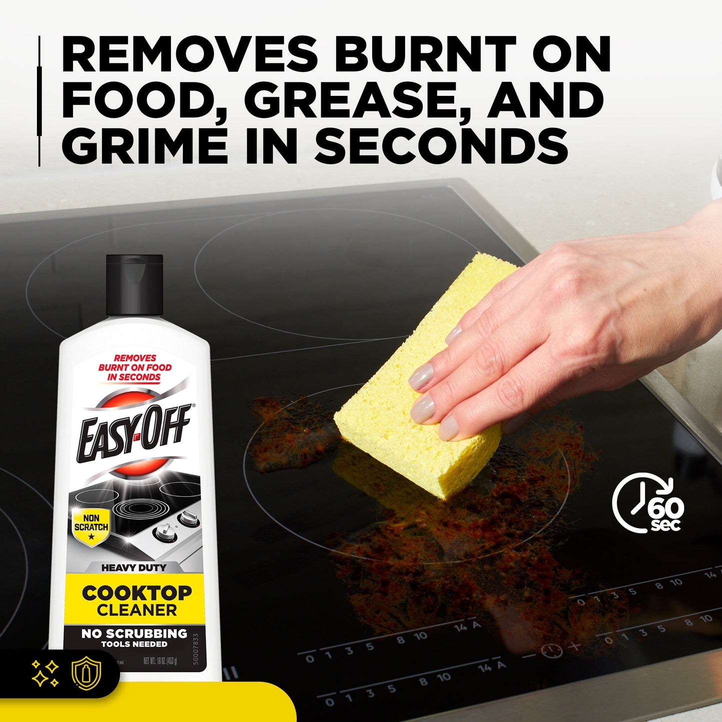 Easy Off Heavy Duty Cooktop Cleaner, Removes Burnt on Food in Seconds, Non-Scratch, No Scrubbing Tools Needed, 16 Oz