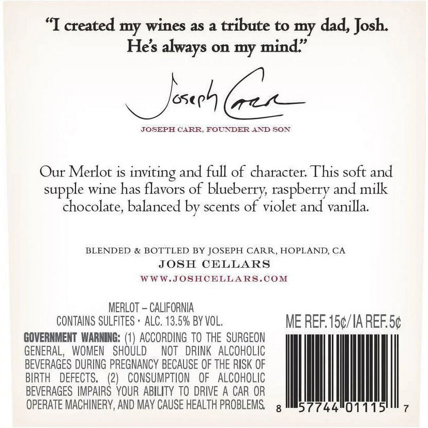 Josh Cellars Merlot Wine, 750 ml, Bottle