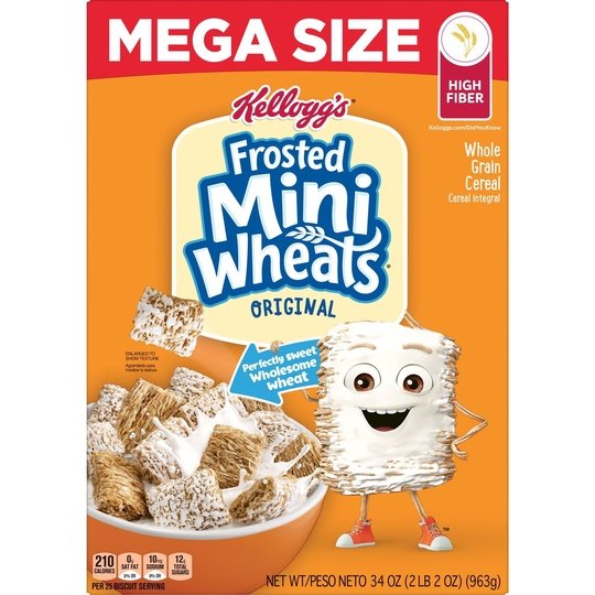 Kellogg's Frosted Mini-Wheats Original Cold Breakfast Cereal, Mega Size, 34 oz Box