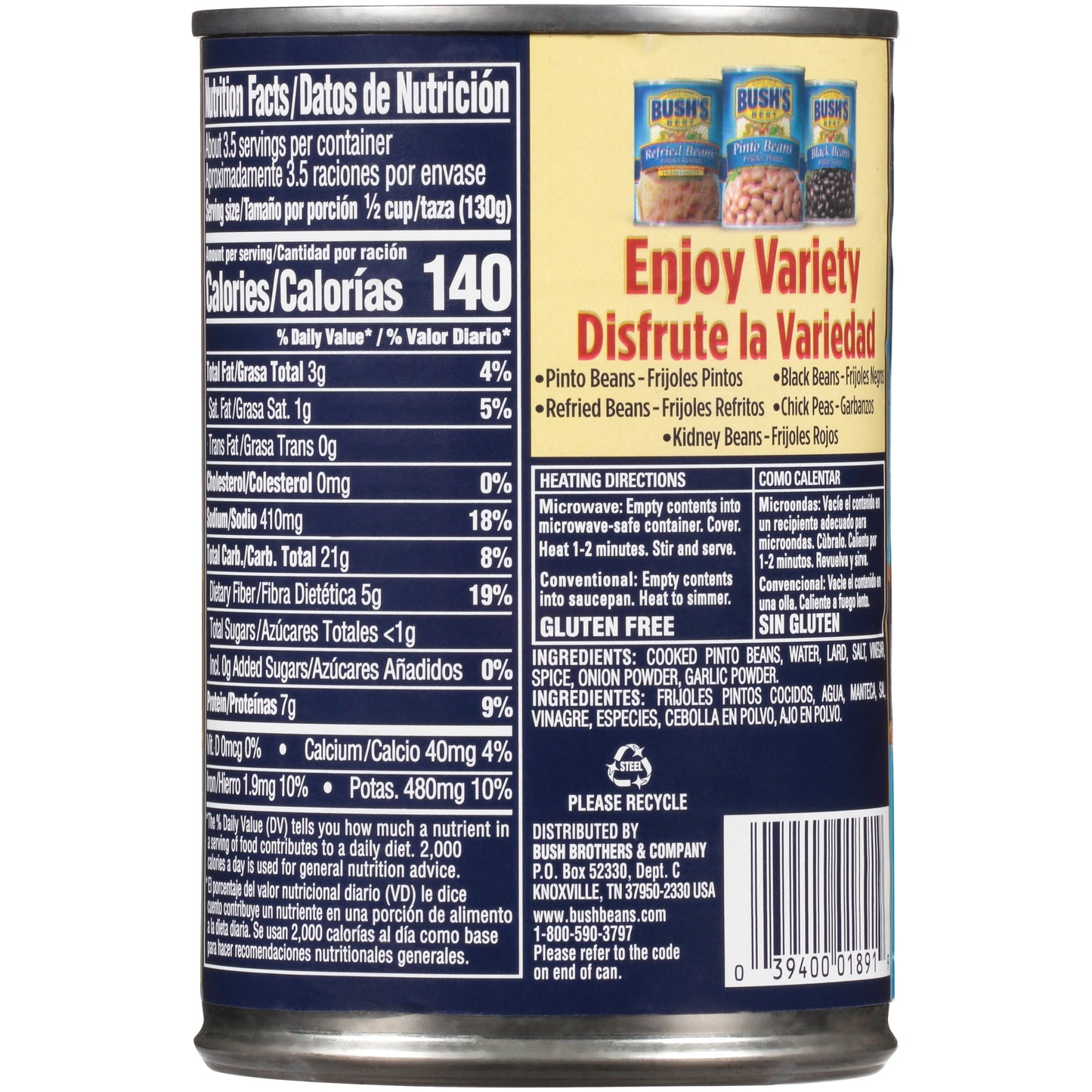 Bush's Traditional Refried Beans, Canned Mashed Pinto Beans, 16 oz Can