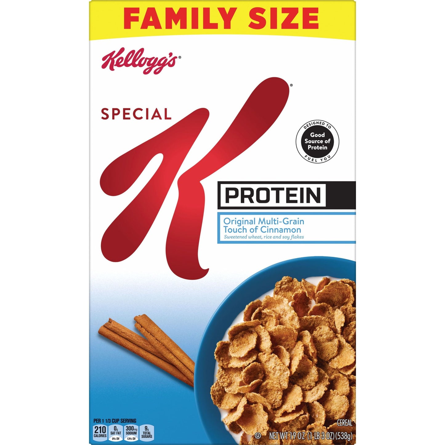 Kellogg's Special K Original Multi-Grain Touch of Cinnamon Cold Breakfast Cereal, Family Size, 19 oz Box