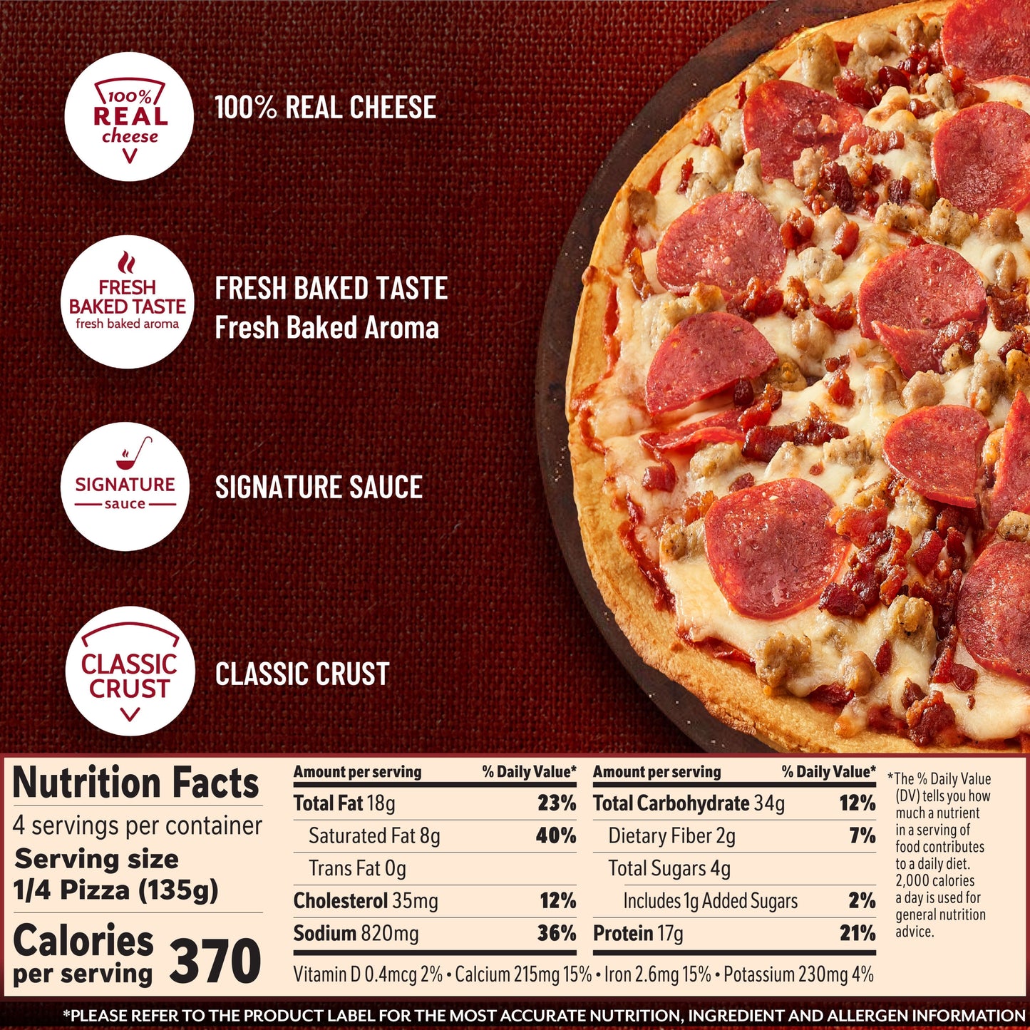 DiGiorno Frozen Pizza, Meat-Lovers Classic Crust Pizza with Marinara Sauce, 19.1 oz (Frozen)