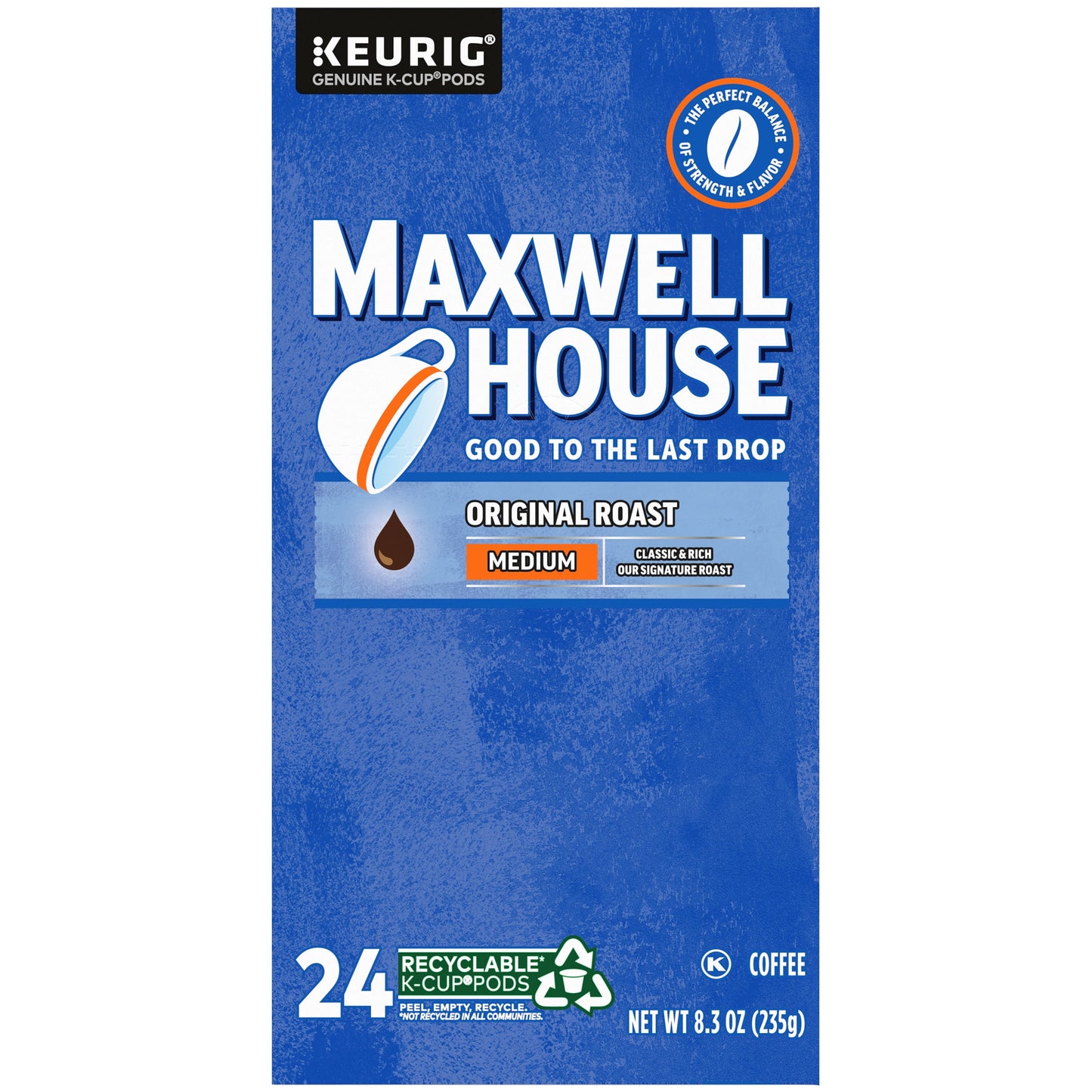 Maxwell House Original Roast Ground Coffee K-Cup Pods, Caffeinated, 24 ct - 8.3 oz Box