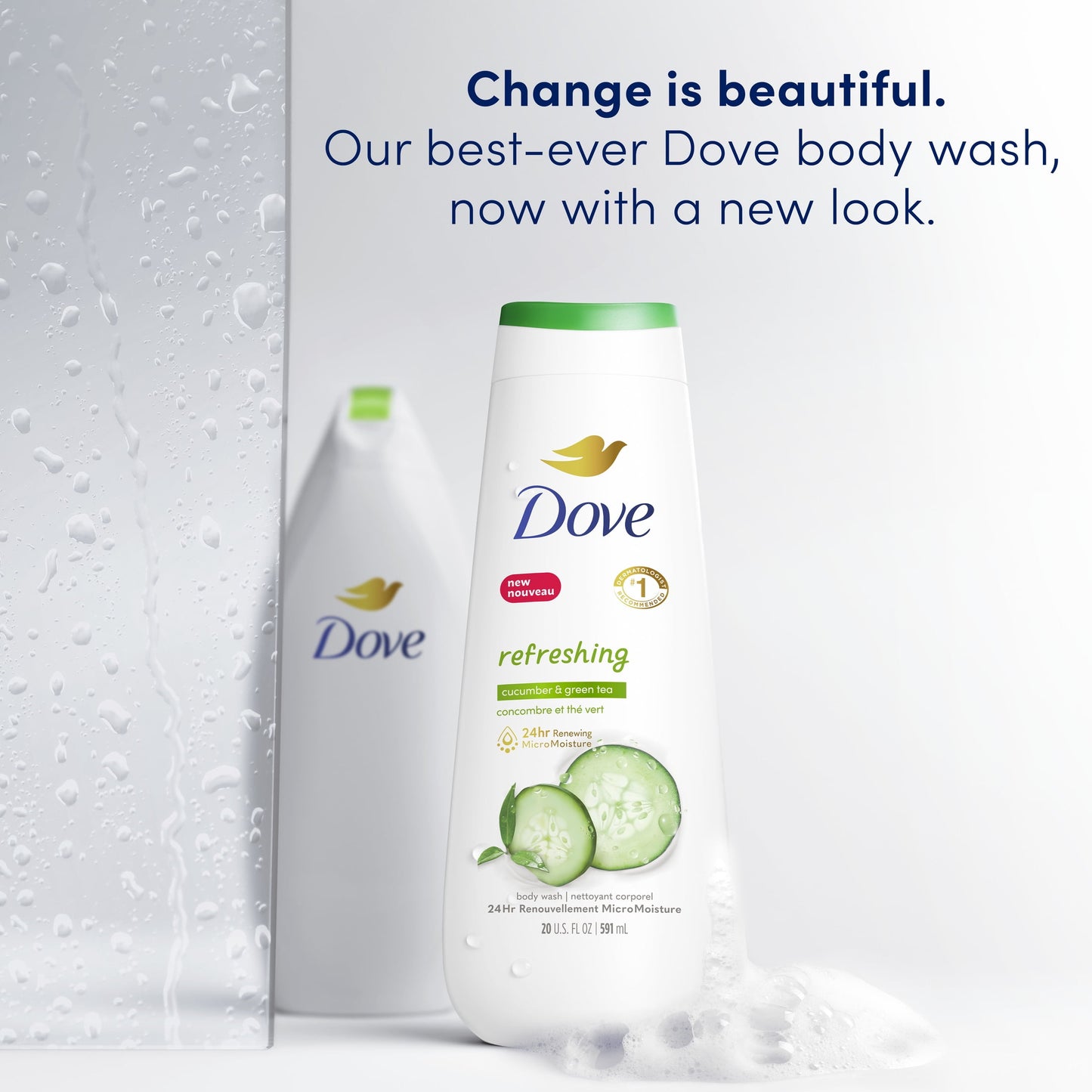 Dove Refreshing Long Lasting Gentle Body Wash, Cucumber and Green Tea, 20 fl oz