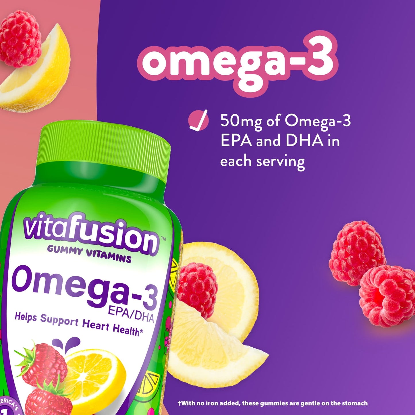 vitafusion Omega-3 Gummy Vitamins, Berry Lemonade Flavor Heart Health Vitamins(1), 120 Count