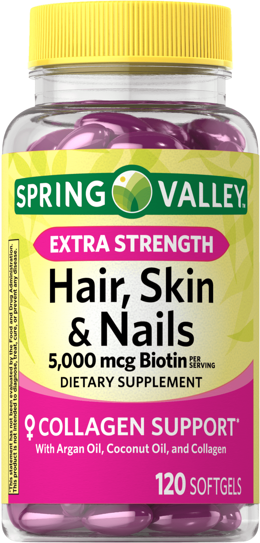 Spring Valley Hair, Skin & Nails Dietary Supplement Softgels, 5,000 Mcg Biotin, 120 Ct