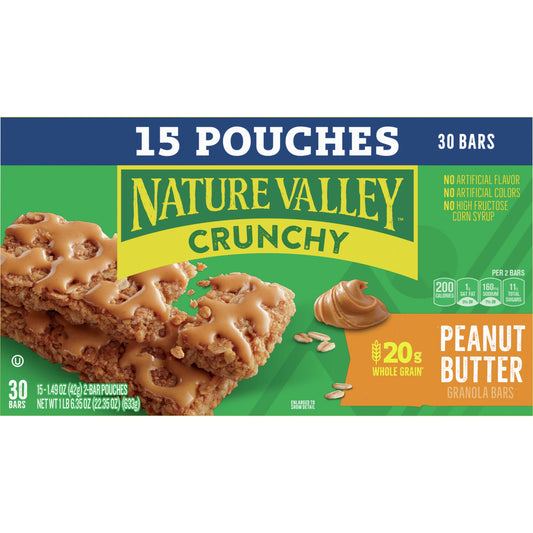 Nature Valley Crunchy Granola Bars, Peanut Butter, 30 Bars, 22.35 OZ (15 Pouches)