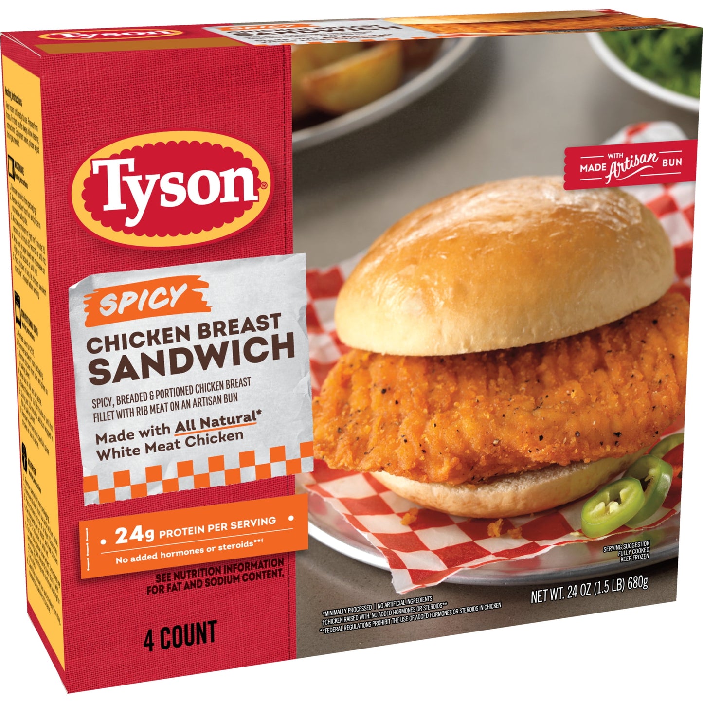 Tyson Spicy Chicken Breast Sandwich, 24 oz, 4 ct Box