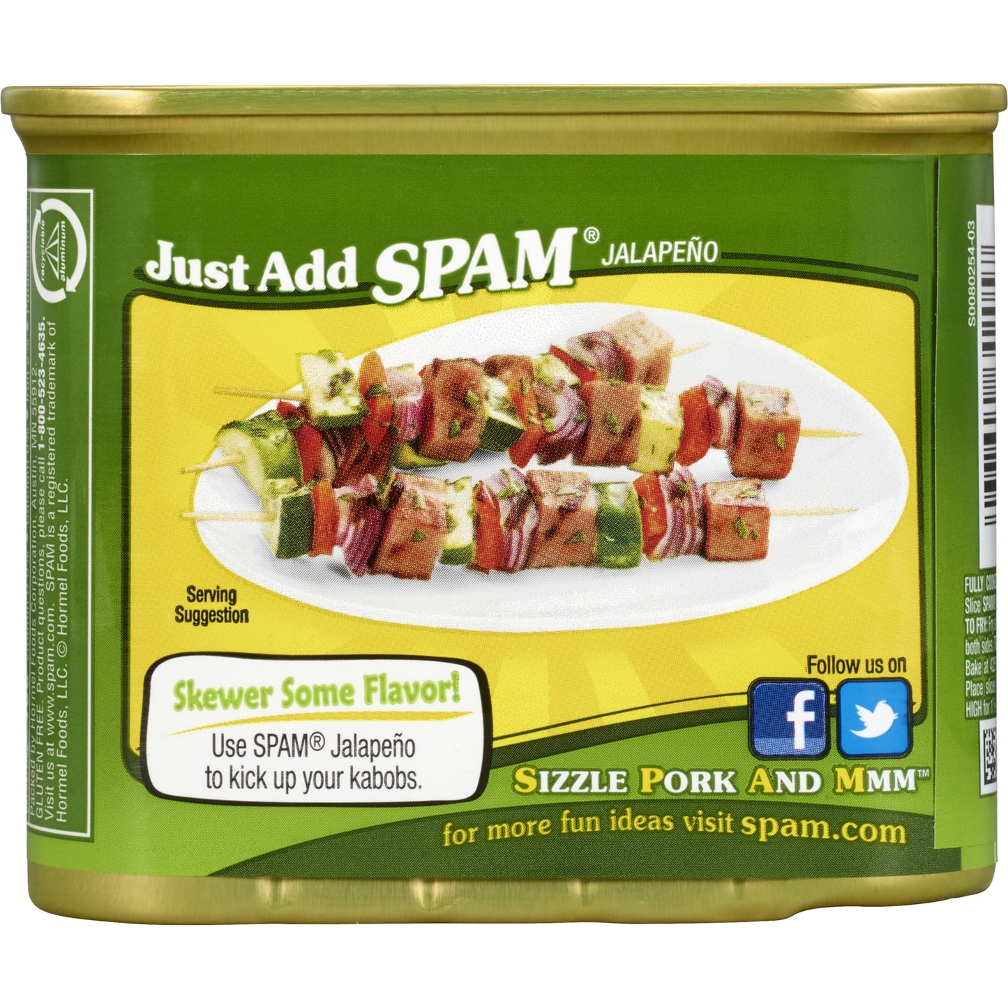 SPAM Jalapeno, Shelf-Stable Meat, 12 oz Aluminum Can