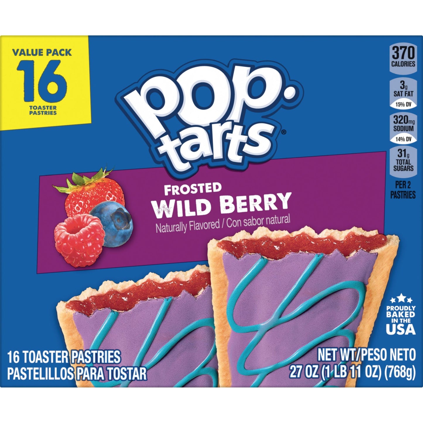 Pop-Tarts Frosted Wild Berry Instant Breakfast Toaster Pastries, Shelf-Stable, Ready-to-Eat, 27 oz, 16 Count Box