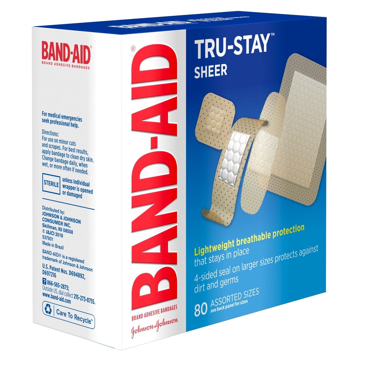 Band-Aid Brand Tru-Stay Sheer Adhesive Bandages, Assorted, 80Ct