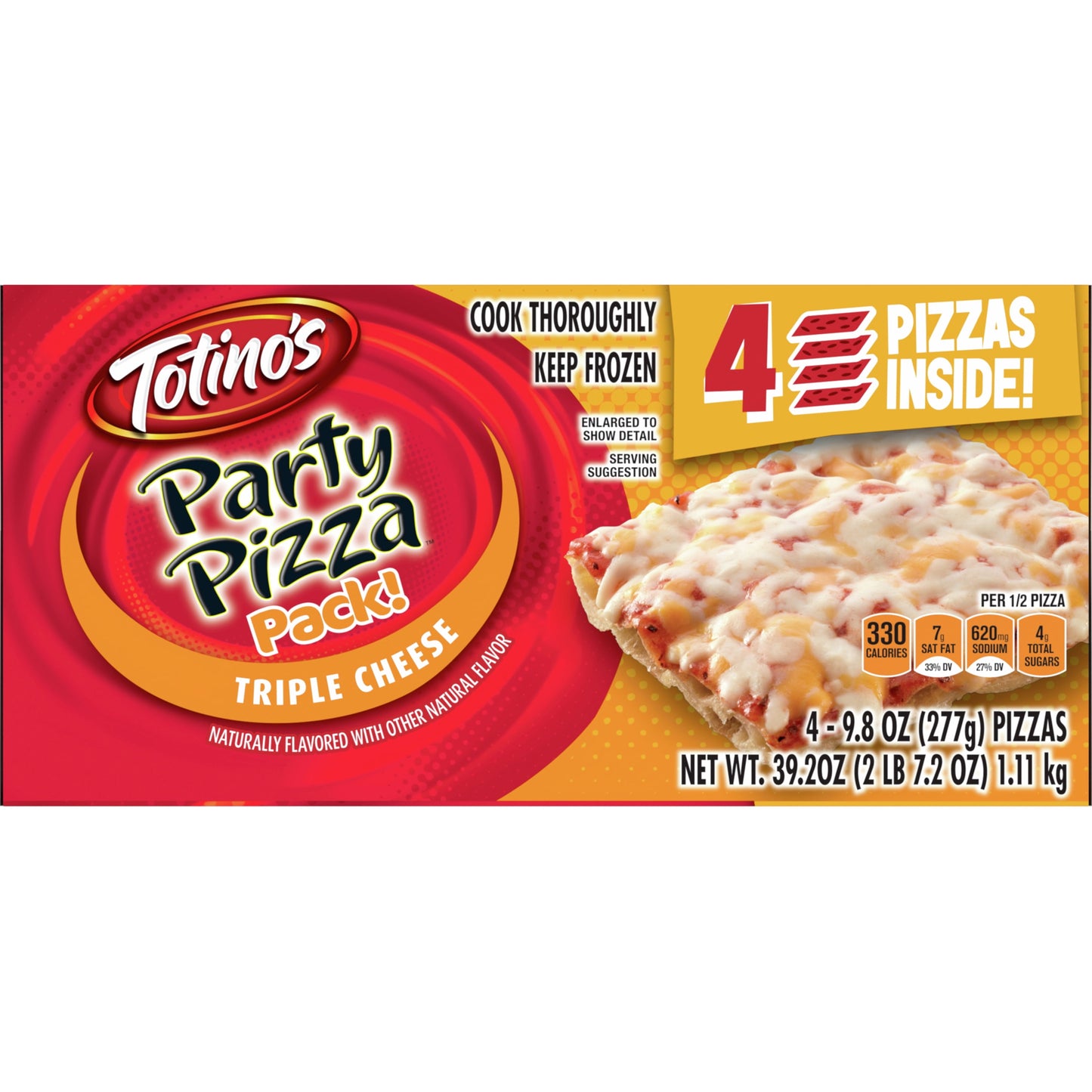 Totino's Party Pizza Pack, Triple Cheese Flavored, Frozen Pizza, 4 Ct