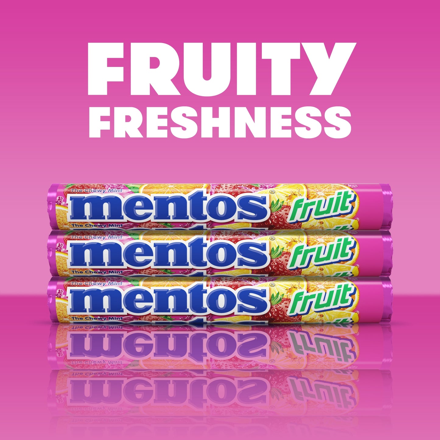 Mentos Chewy Mint Candy Roll, Assorted Fruit, Regular Size, Peanut Free, 1.32 oz