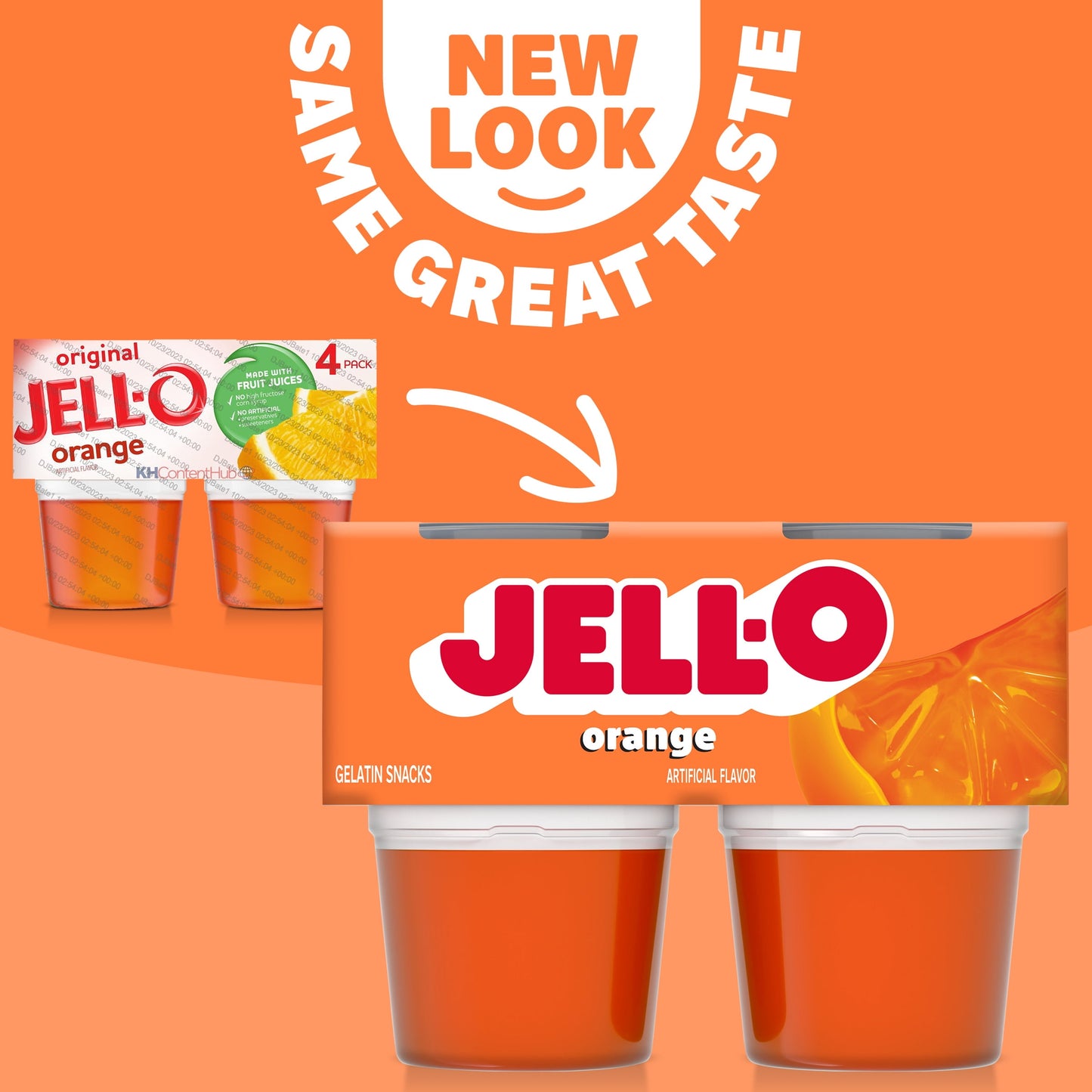 Jell-O Original Orange Jello Cups Gelatin Snack, 4 Ct Cups