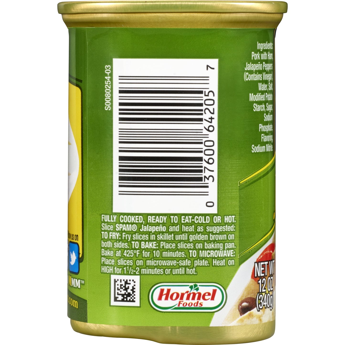 SPAM Jalapeno, Shelf-Stable Meat, 12 oz Aluminum Can