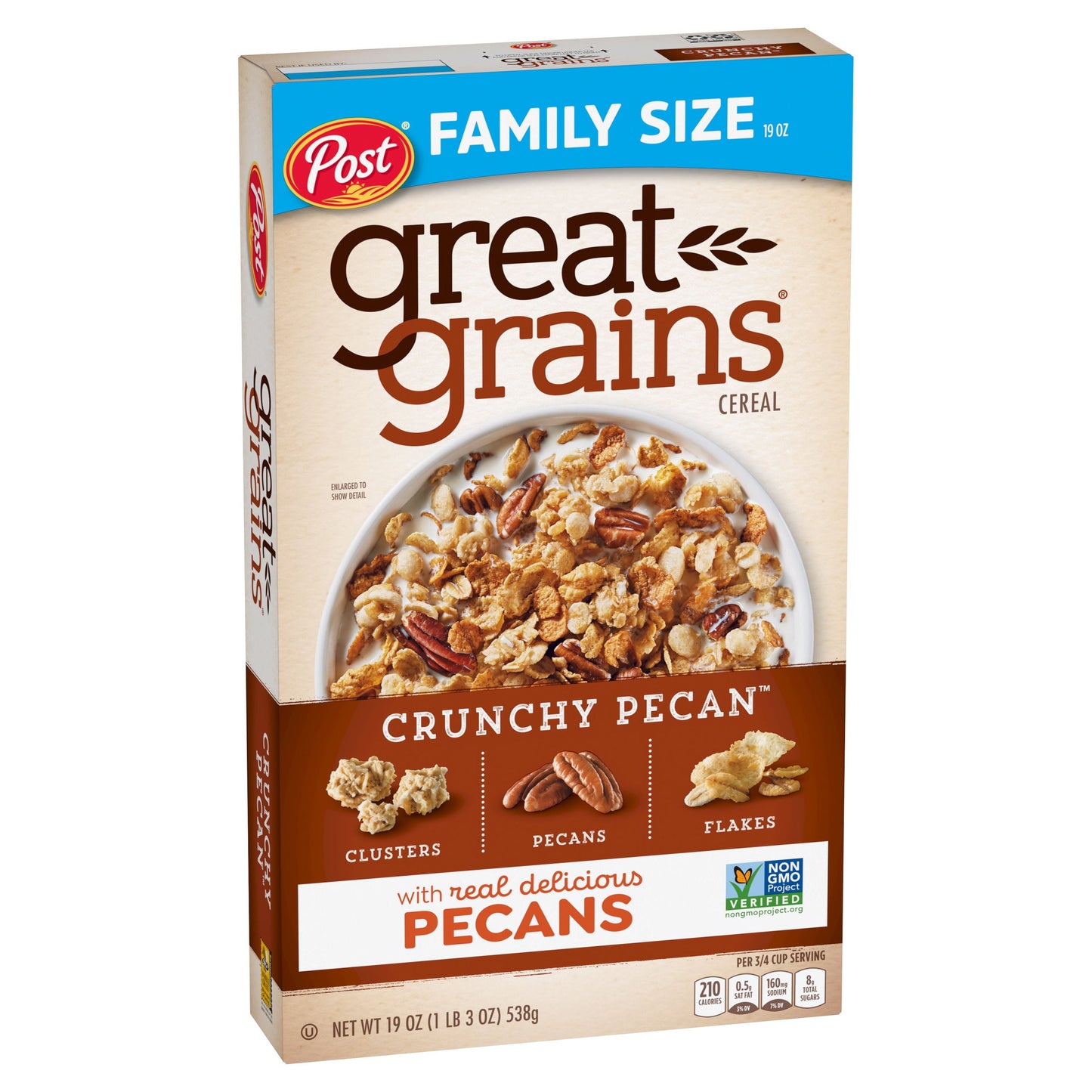 Post Great Grains Crunchy Pecan Breakfast Cereal, Non GMO Project Verified, Heart Healthy, Low Saturated Fat,  Whole Grain Cereal, 19 Ounce