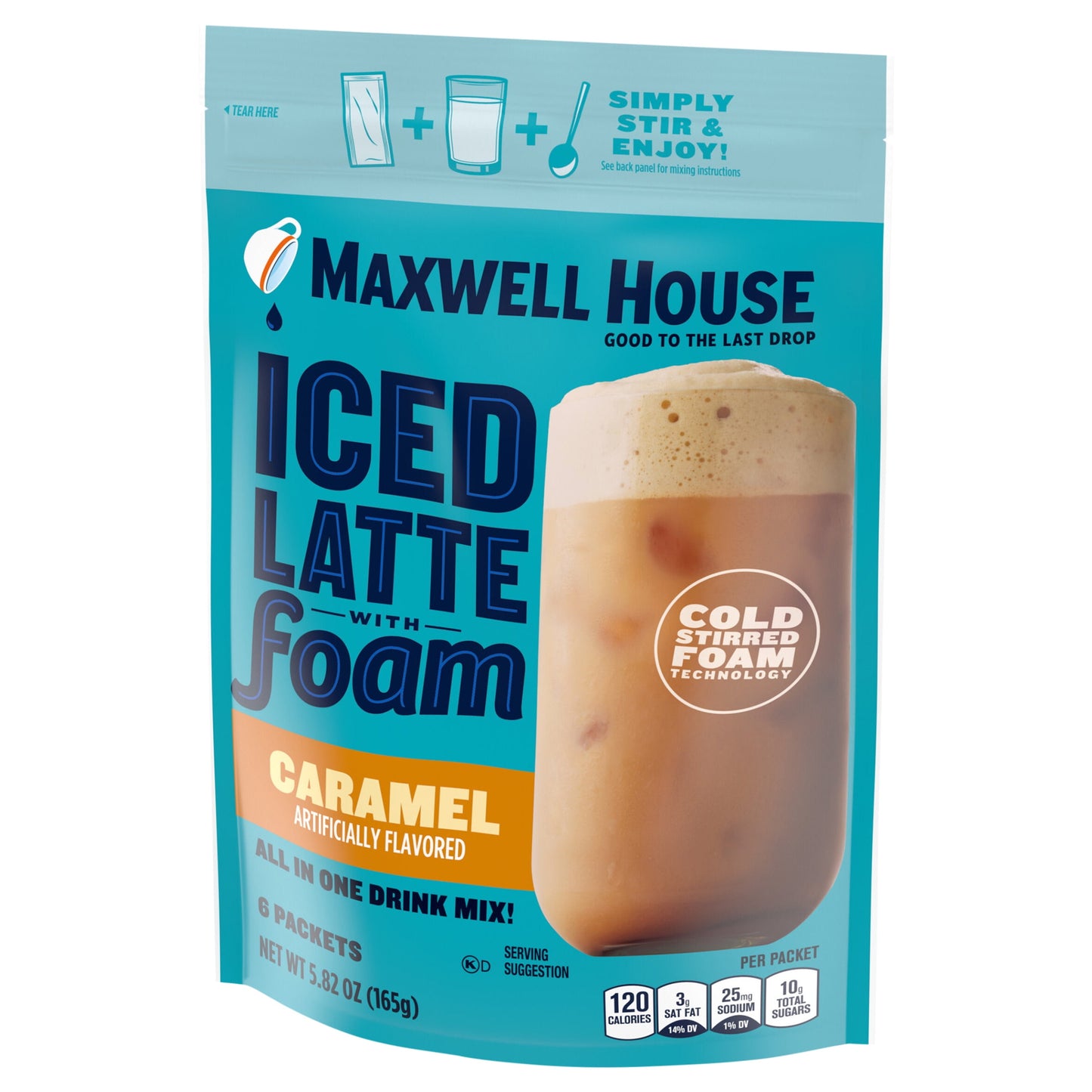 Maxwell House Iced Caramel Latte with Foam Instant Coffee Drink Mix, 5.82 oz, 6 Packets