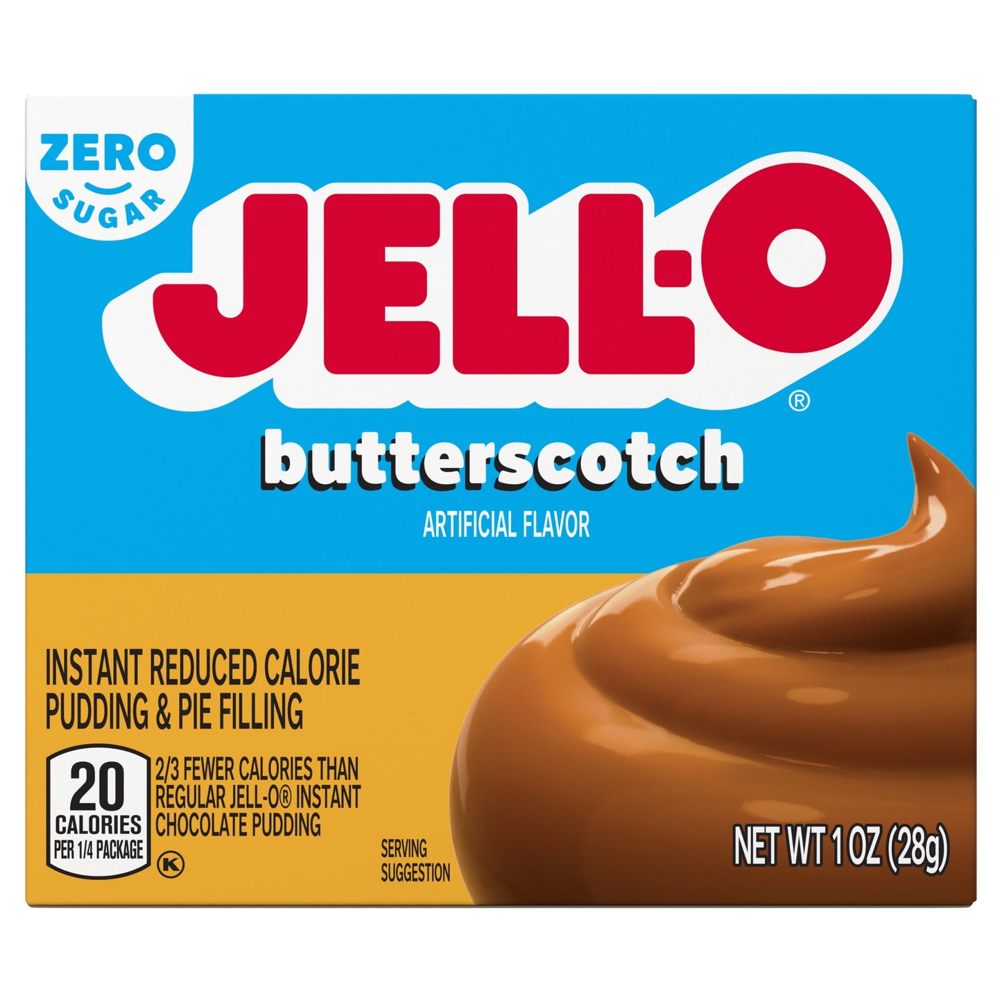 Jell-O Butterscotch Artificially Flavored Zero Sugar Instant Reduced Calorie Pudding & Pie Filling Mix, 1 oz Box