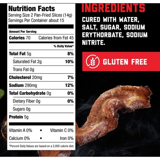 HORMEL BLACK LABEL Pork Bacon, Fully Cooked, 2.52 oz Plastic Package