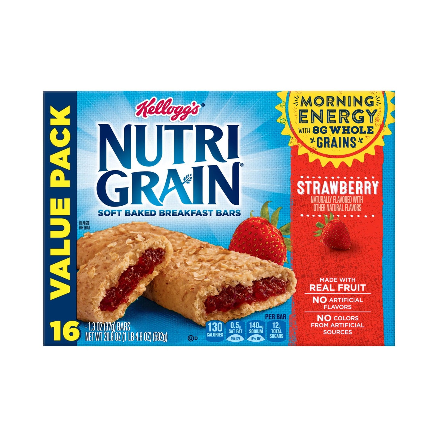 Kellogg's Nutri-Grain Strawberry Chewy Soft Baked Breakfast Bars, Ready-to-Eat, 20.8 oz, 16 Count