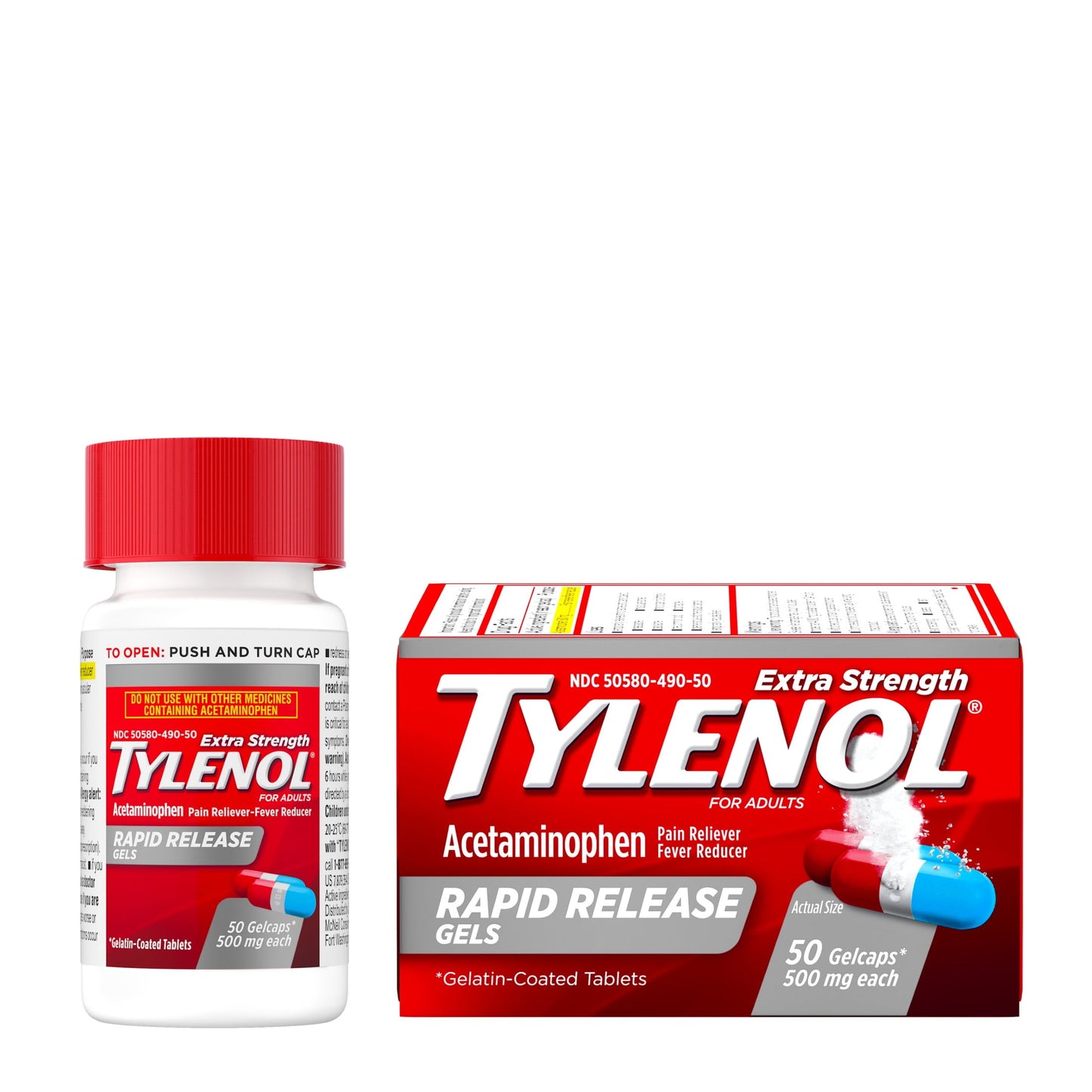 Tylenol Extra Strength Acetaminophen Rapid Release Gels, 50 ct