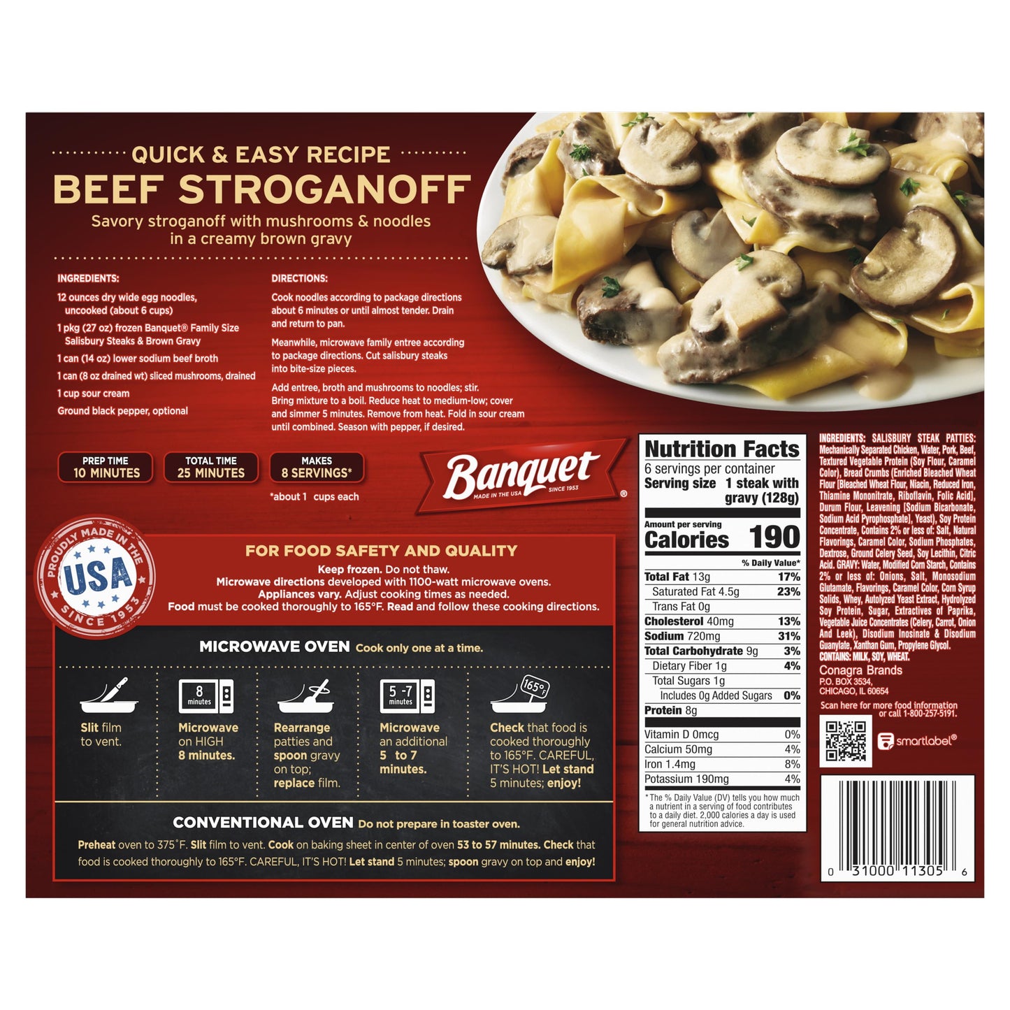 Banquet Salisbury Steaks & Brown Gravy Family Size, 6 count, 27 oz