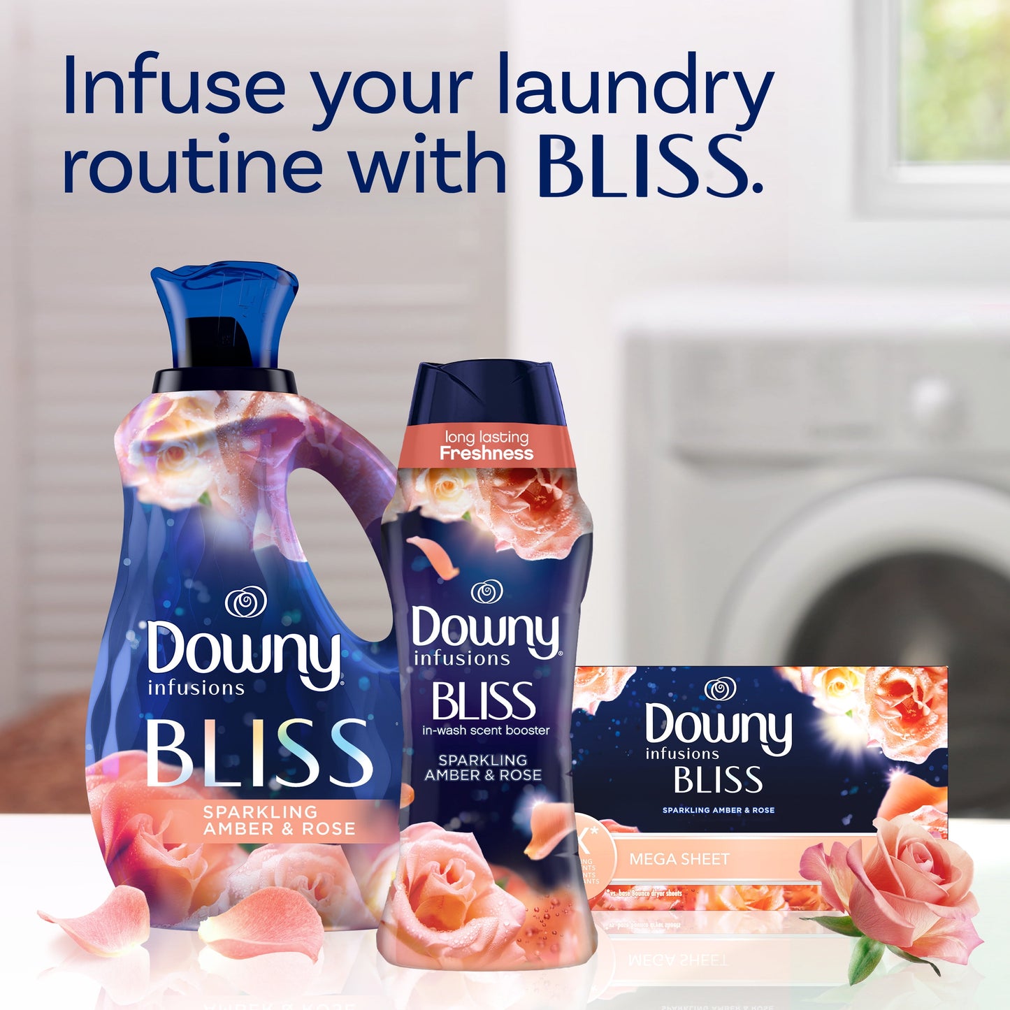 Downy Infusions In-Wash Scent Booster Beads, Bliss, Amber and Rose, 24 oz