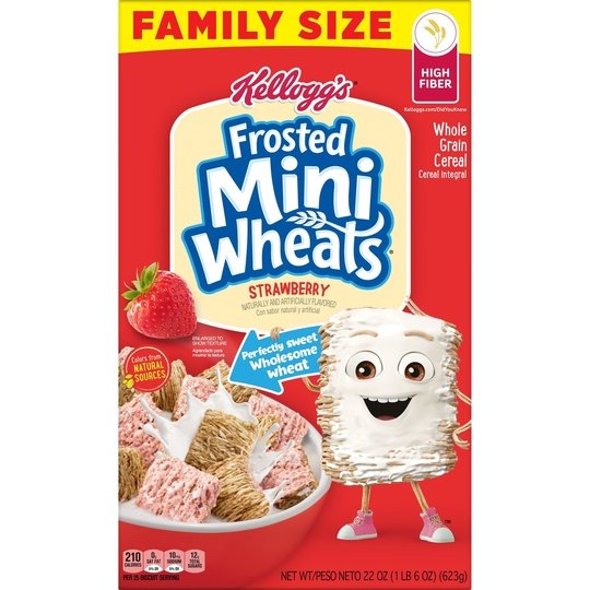 Kellogg's Frosted Mini-Wheats Strawberry Cold Breakfast Cereal, Family Size, 22 oz Box