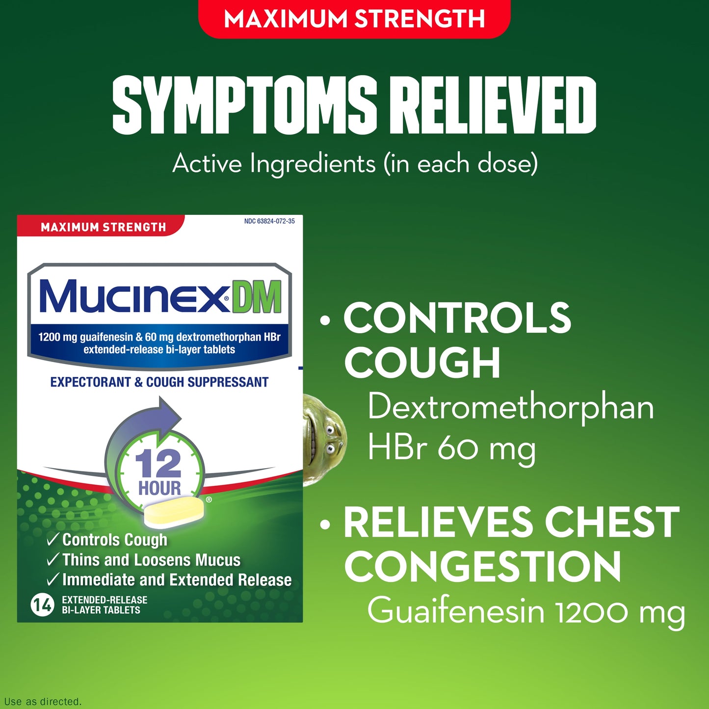 Mucinex 12 Hour Relief, DM Maximum Strength Cough Medicine, 14 Tablets