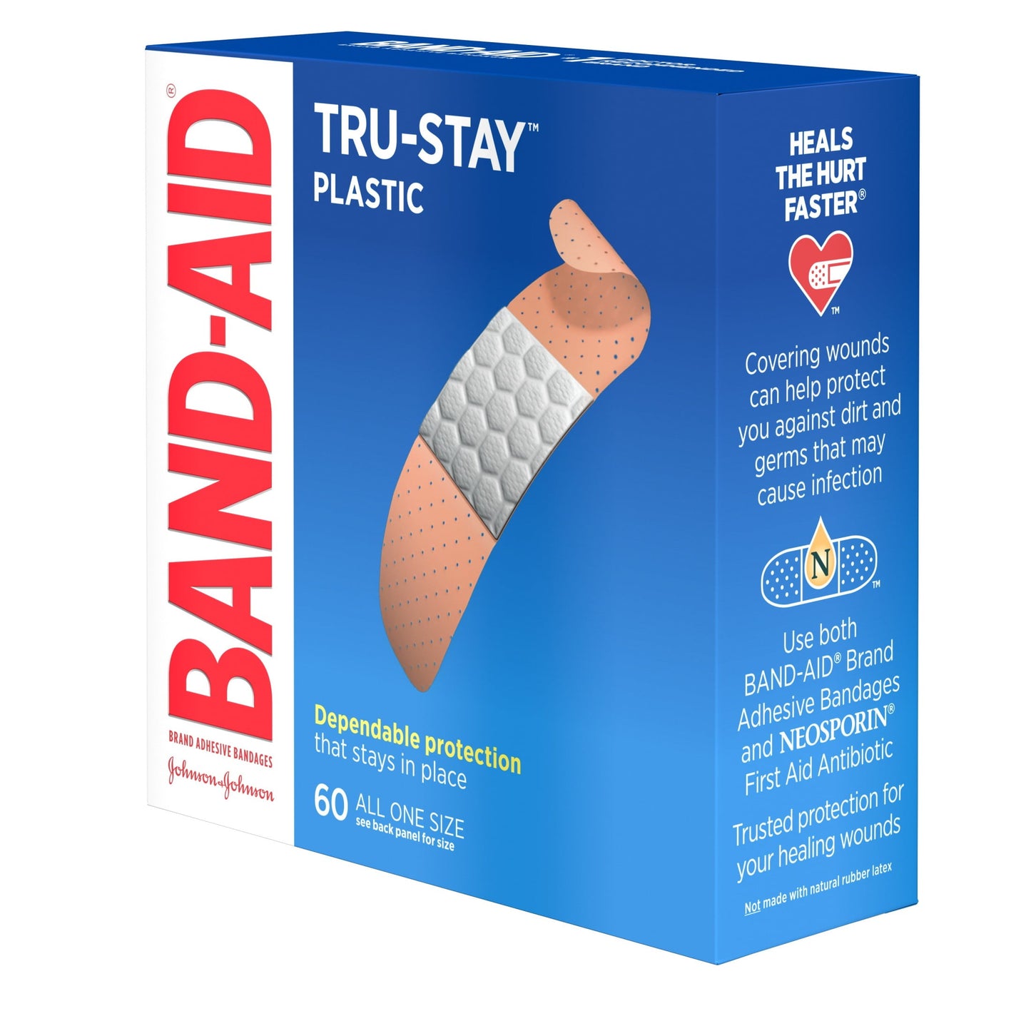 Band-Aid Brand Tru-Stay Plastic Adhesive Bandages, All One Size, 60Ct