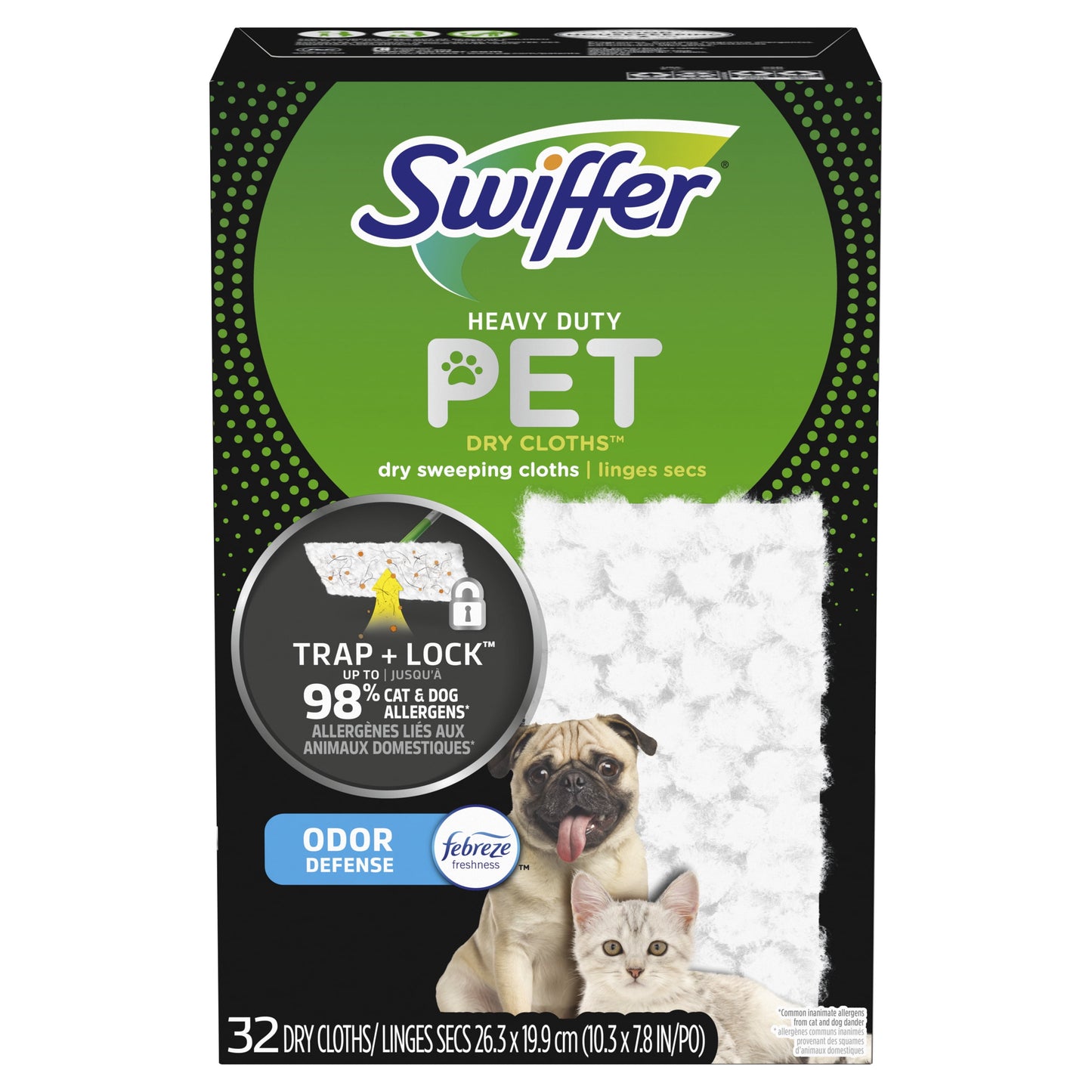 Swiffer Sweeper Pet Heavy Duty Dry Cloth Refills, Febreze Freshness, 32  Ct White Pads