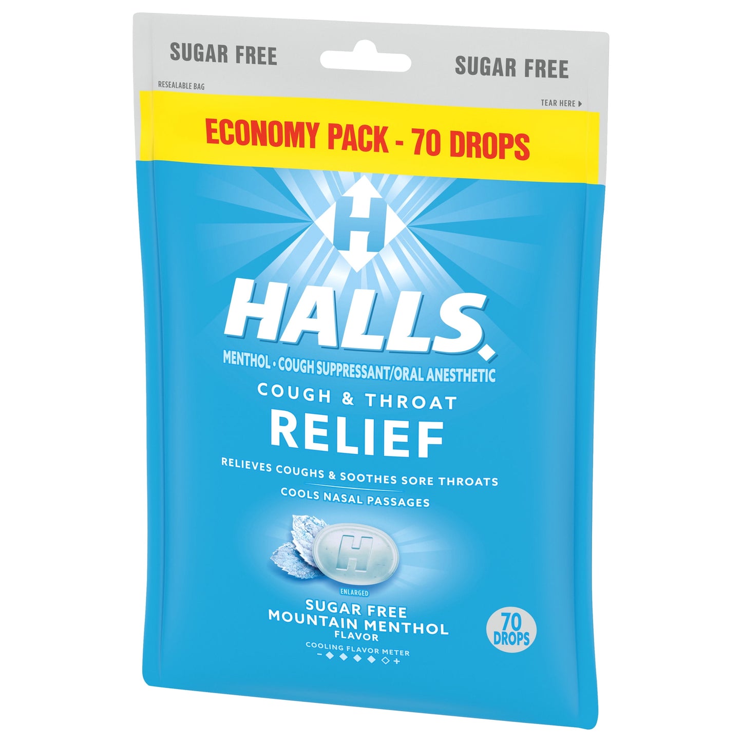 HALLS Relief Mountain Menthol Sugar Free Cough Drops, Economy Pack, 70 Drops