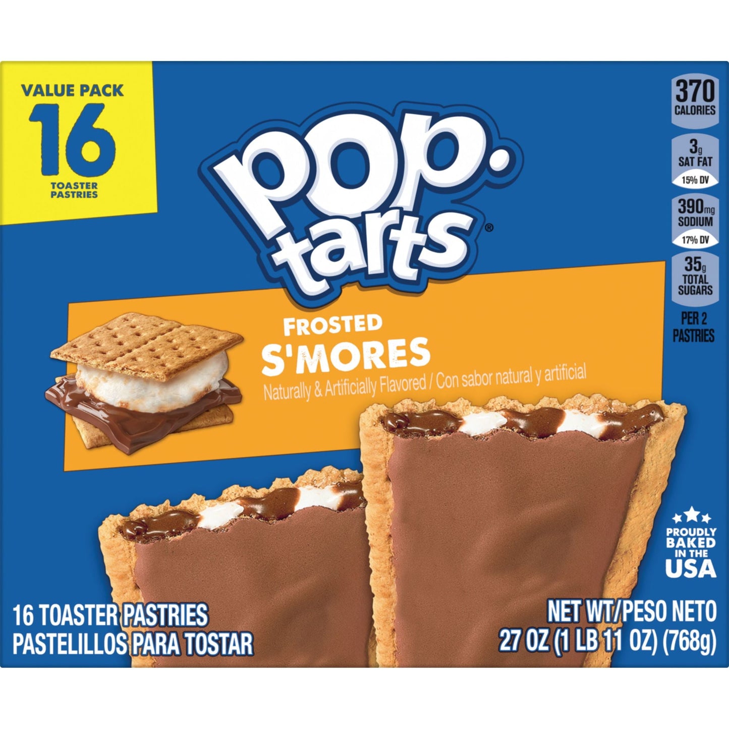 Pop-Tarts Frosted S'mores Instant Breakfast Toaster Pastries, Shelf-Stable, Ready-to-Eat, 27 oz, 16 Count Box