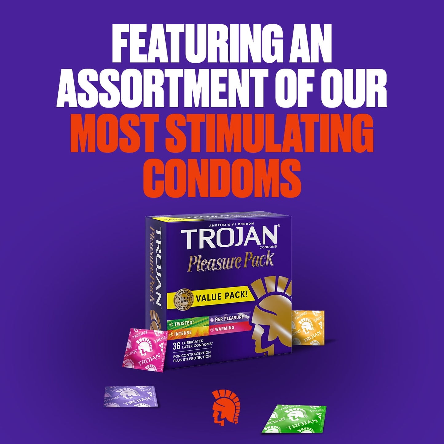 TROJAN Pleasure Pack Assorted Condoms, Lubricated Condoms Value Pack, 36 Count