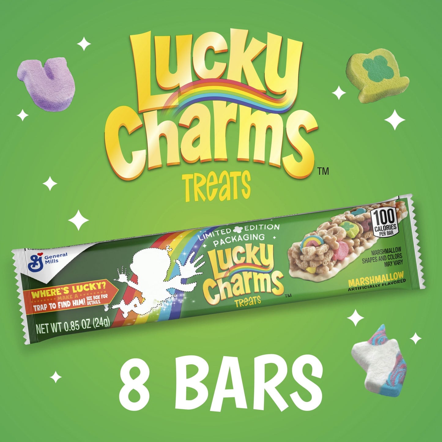 Lucky Charms Treat Bars, Limited Edition St. Patrickâs Day Packaging, 6.8 oz, 8 ct