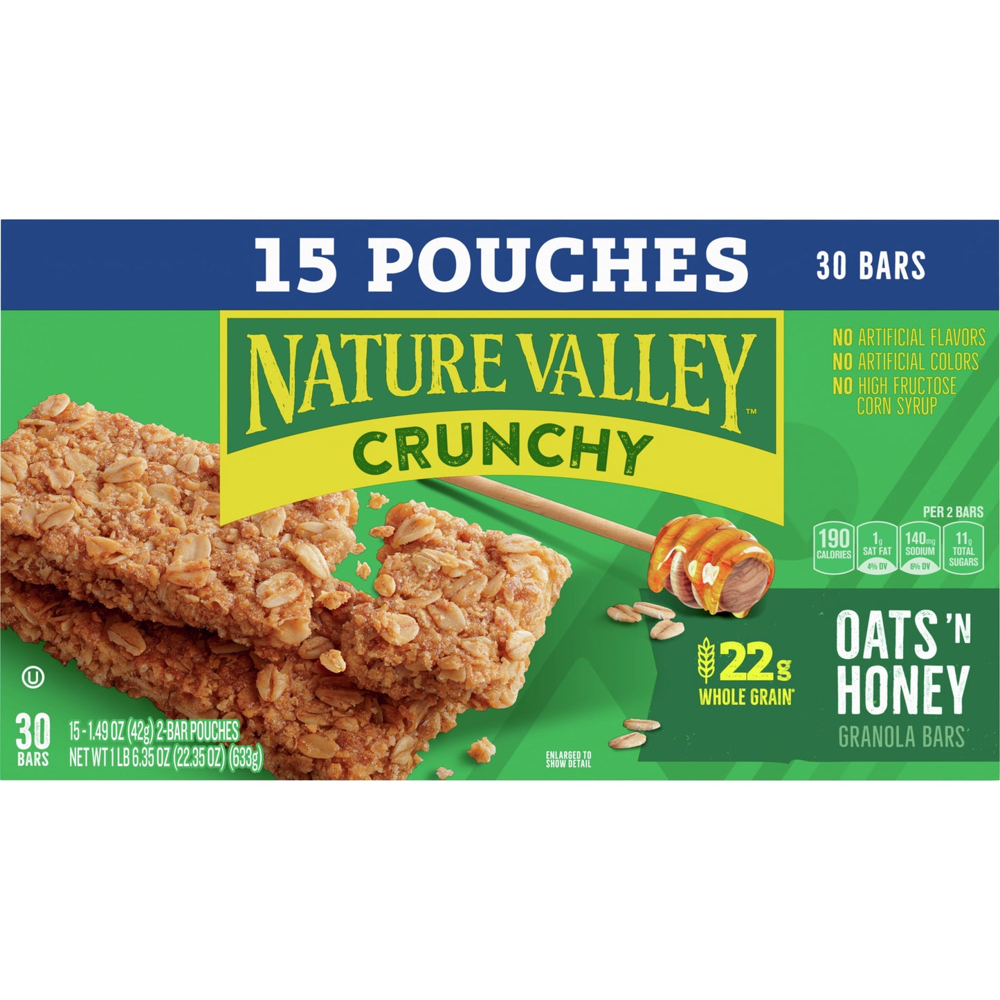 Nature Valley Crunchy Granola Bars, Oats 'n Honey, 30 Bars, 22.35 OZ (15 Pouches)