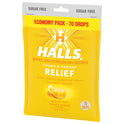 HALLS Relief Honey Lemon Sugar Free Cough Drops, Economy Pack, 70 Drops