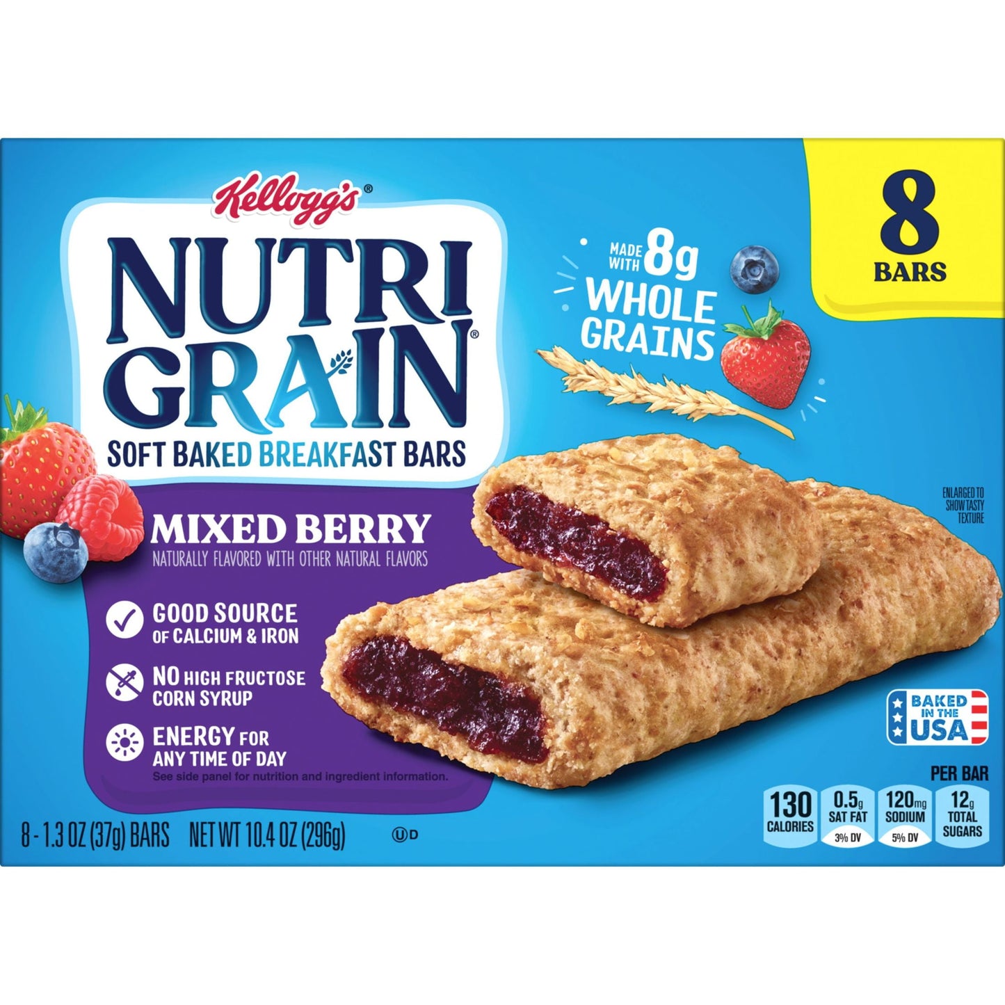 Kellogg's Nutri-Grain Mixed Berry Chewy Soft Baked Breakfast Bars, Ready-to-Eat, 10.4 oz, 8 Count