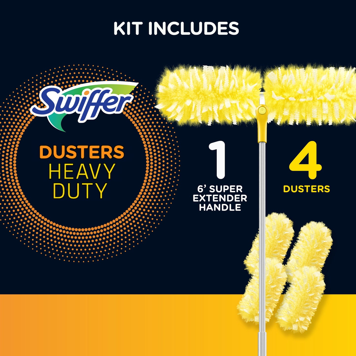 Swiffer Dusters Heavy Duty Super Extendable Handle Dusting Kit (1 6Ft. Handle, 4 Dusters)