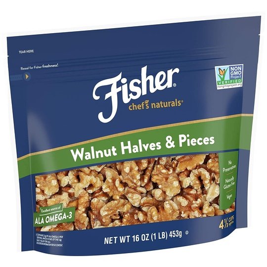 Fisher Chef's Naturals Gluten Free, No Preservatives, Non-GMO Walnut Halves & Pieces, 16 oz Bag