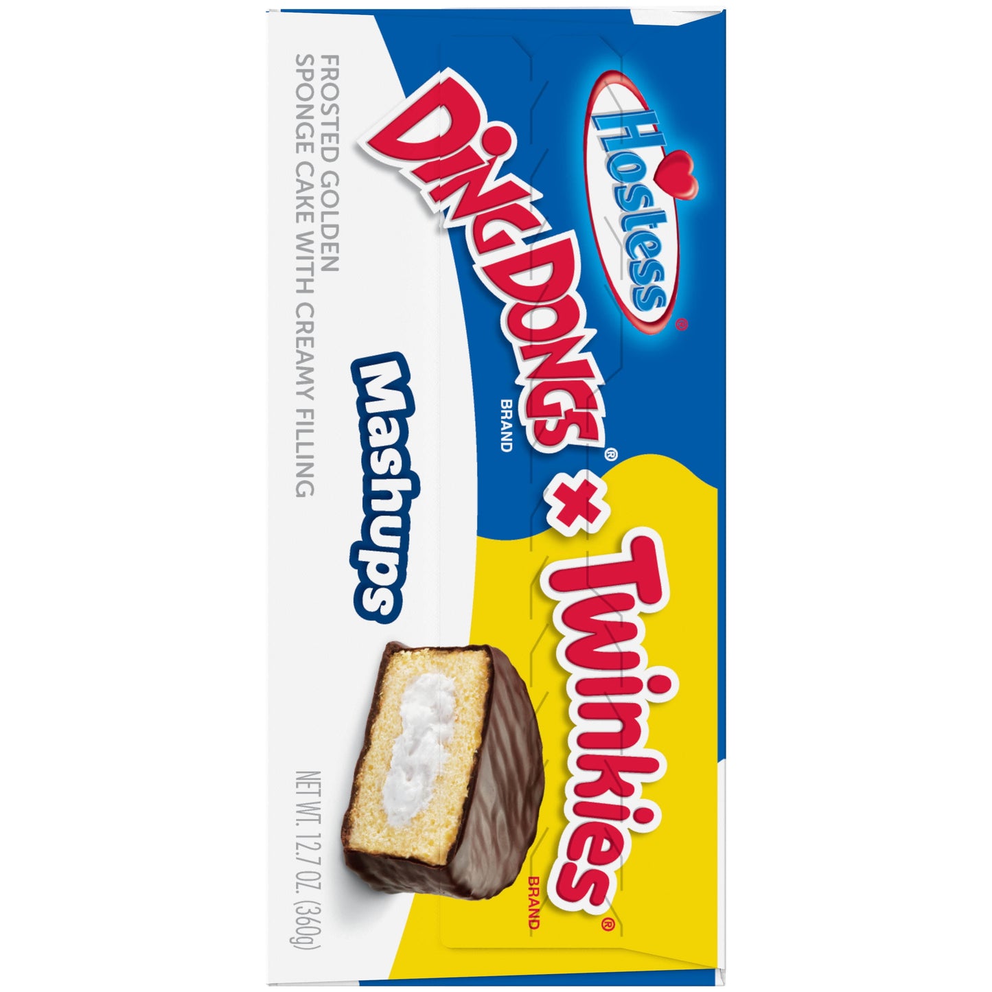 Hostess Ding Dong Twinkie Mash-Up 12.7oz 10 count.  Frosted Golden Sponge Cake with Creamy Filling